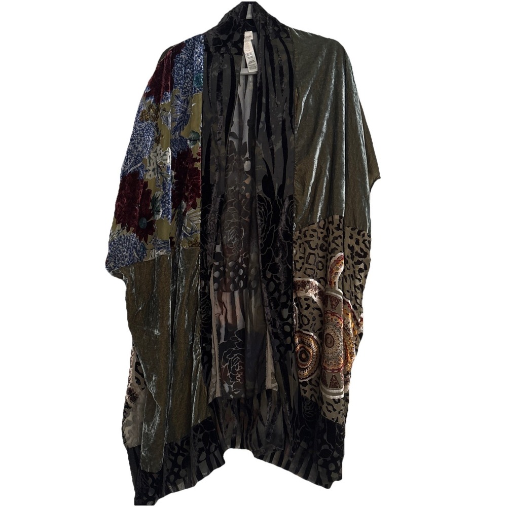 Vintage Chicos Velvet Burnout One Sz Animal Scroll Ruana Wrap Open Floral *FLAWs